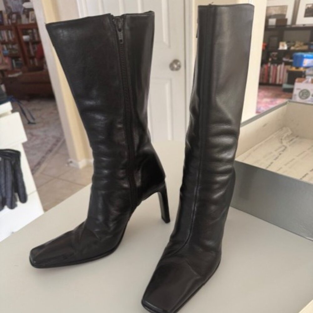 Charles David Royce Black Leather Boots Size 7.0 37